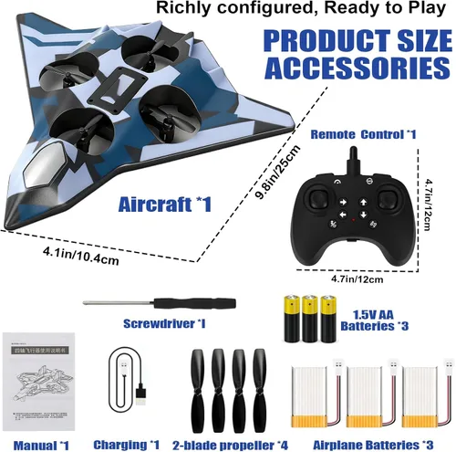 Miniatura 2 de Aviones de control remoto de espuma para niños y adultos Jet de combate RC con luz, juguete de caza de 360°, rollo de acrobacias, juguete de avión