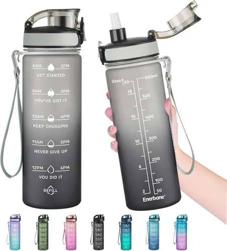 Miniatura 10 de Enerbone Botella de Agua, A Prueba de Fugas Sin BPA y Tóxicos, Botella de Agua Motivacional con Horarios para Beber y Pajita, Botella de Agua