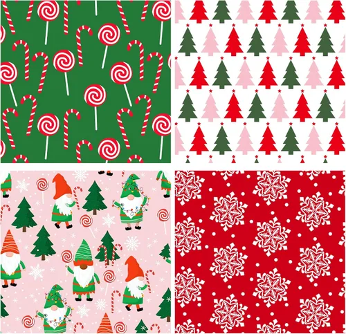 Miniatura 7 de WRAPAHOLIC Rollo de papel de regalo de Navidad de 30 pulgadas - Rollo jumbo rojo, verde y rosa de gnomo de Navidad y elfo festivo, colección de 4