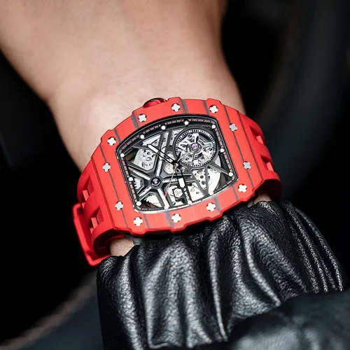 Miniatura 5 de Relojes automáticos para hombre, reloj impermeable hasta 164.0 ft, reloj analógico de esqueleto mecánico de lujo, correas de reloj de silicona