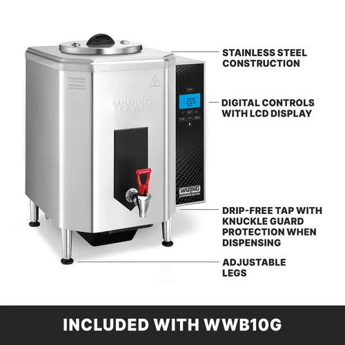 Miniatura 5 de Waring Dispensador de agua caliente comercial, capacidad de 10 galones, controles LCD digitales, rango de temperatura de 150-205°F, modo nocturno