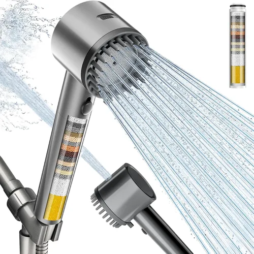 Cobbe Ion Drops - Cabezal de ducha filtrado con mano, cabezal de ducha 4+1 modo de pulverización con filtros, lavado eléctrico integrado para agua