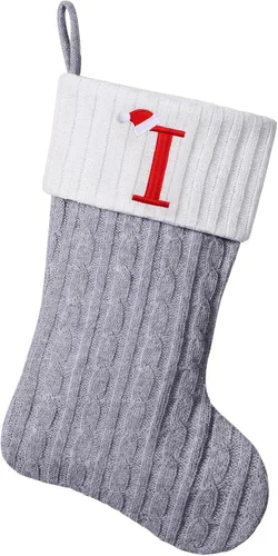 Miniatura 68 de Medias de Navidad personalizadas de 19 pulgadas con iniciales bordadas, medias de Navidad de punto negro para decoraciones de vacaciones familiares