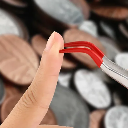 Miniatura 4 de Juego de 2 pinzas con puntas de goma, puntas planas dobladas y rectas, pinzas recubiertas de PVC para sellos, monedas, joyas, manualidades, rojo