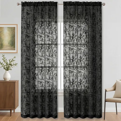 Miniatura 42 de OVZME Anji - 2 paneles de cortinas traslúcidas de gasa marrón de 72 pulgadas de largo para dormitorio, doble bolsillo para barra, tela ligera