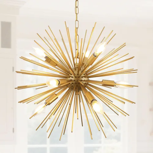 Miniatura 11 de Candelabros Sputnik modernos dorados de 20 pulgadas, lámpara de techo semiempotrada de 4 luces de mediados de siglo, candelabros satélite Starburst