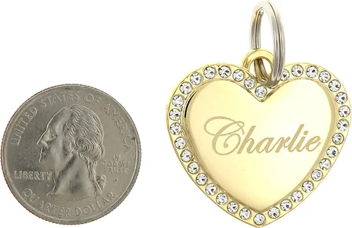Miniatura 3 de Etiqueta de identificación de joyería de mascotas con diamantes de imitación de corazón medio chapados en oro personalizado grabado personalizado