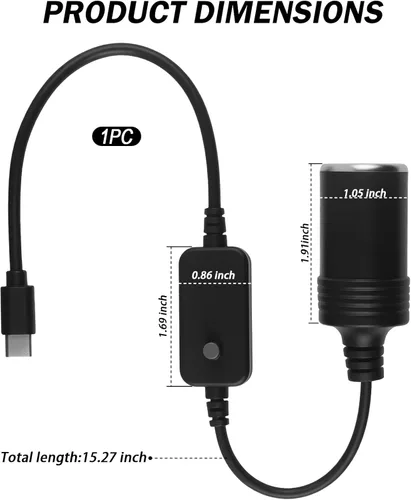 Miniatura 2 de Adaptador USB ajustable a 12 V con salida de 5 V/9 V/12 V/15 V/20 V, adaptador USB PD3.0 de 65 W a encendedor de cigarrillos, adaptadores