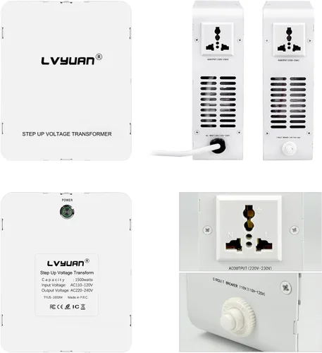 Miniatura 4 de LVYUAN Convertidor de voltaje de transformador elevador de 800 W de 110/120 V a 220/240 V con protección de disyuntor que se adapta perfectamente a