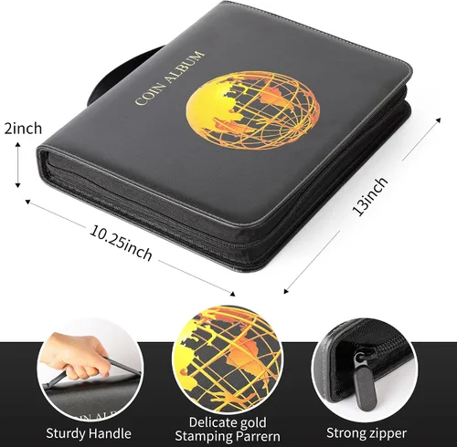 Miniatura 2 de Libro de álbum para colección de monedas, 200 bolsillos para monedas y 30 bolsillos para papel monedero y sellos, carpeta de suministros