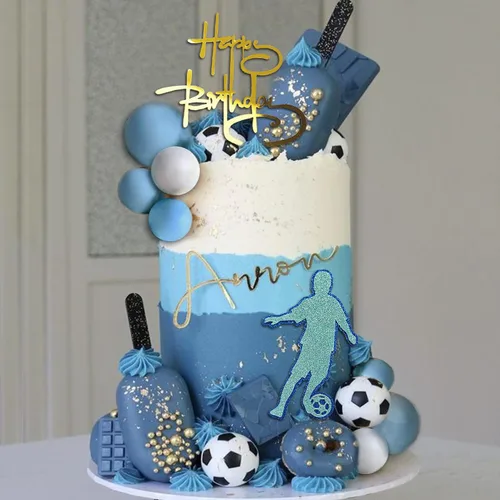 Miniatura 4 de 28 piezas de decoración de pastel de fútbol para niños, decoración de cupcakes deportivos con bolas azules y blancas y mini pelotas de fútbol