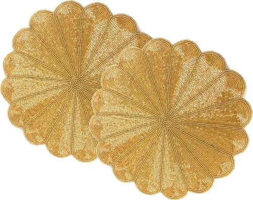 Miniatura 22 de 4 Piezas Manteles Individuales con Cuentas - Manteles de Mesa Redondos de Cuentas de Vidrio de 13 Pulgadas con Respaldo de Algodón - Elegantes