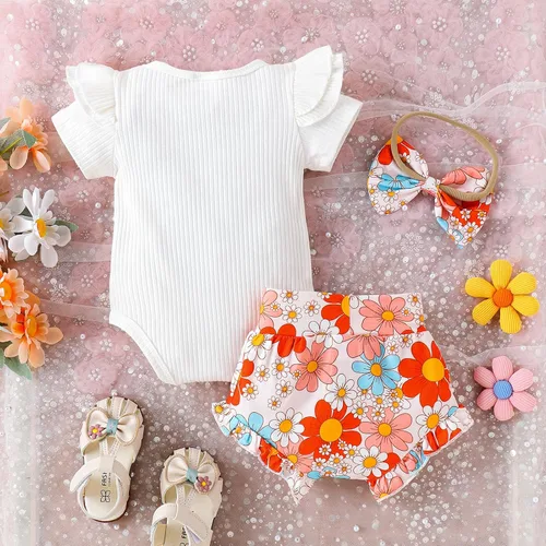 Miniatura 3 de ZAXARRA Conjunto de 3 piezas de pantalones cortos con estampado floral y diadema para bebé niña
