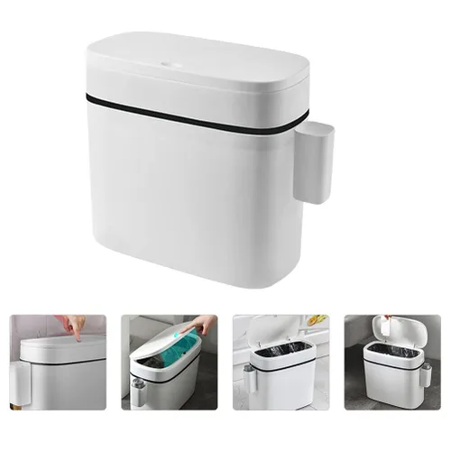 Miniatura 9 de LIFKOME Tapa de cubo de basura de capacidad de 14 litros, cesta de basura pequeña para baño, cocina, plástico blanco, impermeable, resistente, fácil