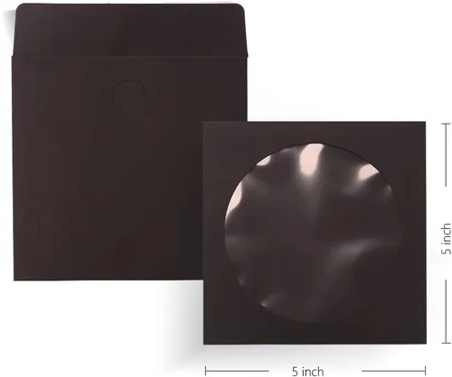 Miniatura 5 de 100 fundas para CD y DVD, fundas de papel negro para CD y DVD con ventana transparente y solapa, peso pesado de 4.23 oz