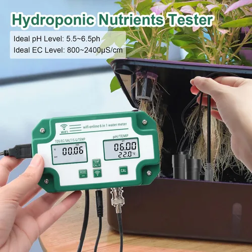 Miniatura 2 de Monitor de pH 6 en 1 Sal Temp S.G TDS EC Probador de calidad de agua, monitor continuo de pH Medidor PPM para acuarios, hidroponía, tanques