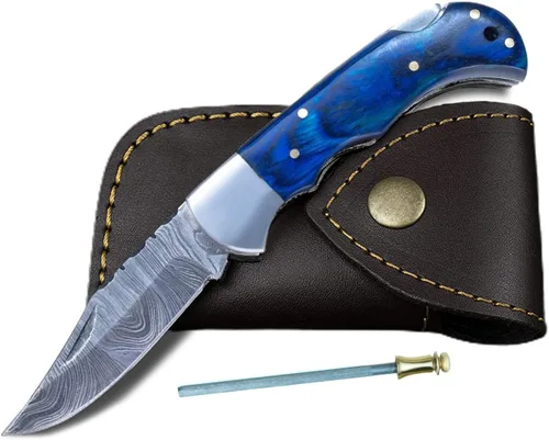 Miniatura 16 de Cuchillo de bolsillo de hueso de camello de acero damascus para hombres, regalos plegables de cuchillo de hoja para él, cuchillos hechos a mano