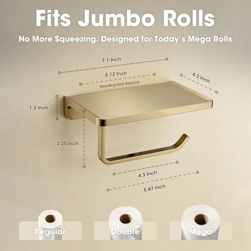 Miniatura 7 de TRUSTMI Soporte de papel higiénico con estante para teléfono, accesorios de baño, dispensador de rollo de pañuelos, almacenamiento, montaje en Oro