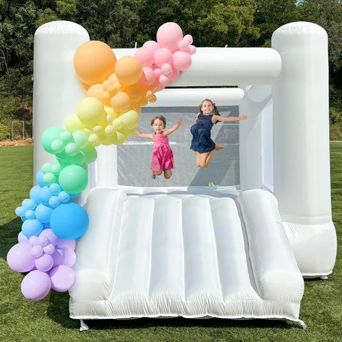 Miniatura 6 de iLink-outer - Casa de rebote blanca para niños grandes de 8 a 12 años, para interiores y exteriores, con tobogán y soplador de aire, 133.86 x 96.46