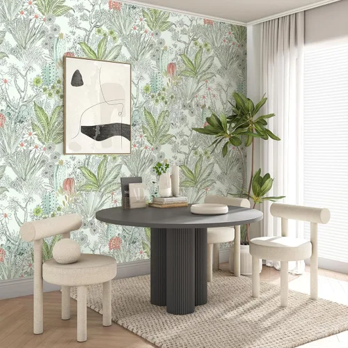 Miniatura 5 de Wudnaye Papel tapiz bohemio para despegar y pegar, papel tapiz Catus de 17.7 x 118.1 pulgadas, papel tapiz floral vintage para despegar y pegar