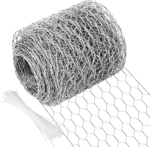 Miniatura 26 de Alambre de pollo de 13.7 pulgadas x 393.7 pulgadas, malla galvanizada hexagonal para jardín, valla de jardín para mascotas, conejos, pollos con 100