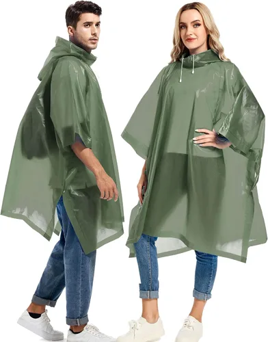 Miniatura 68 de Paquete de 2 ponchos de lluvia para adultos, reutilizables, impermeables, de supervivencia, emergencia, resistente, con capucha con cordón
