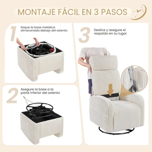 Miniatura 6 de Yaheetech Silla deslizante giratoria de 360° para cuarto de bebé, silla mecedora para amamantar con bolsillos laterales, mecedora de pana para sala