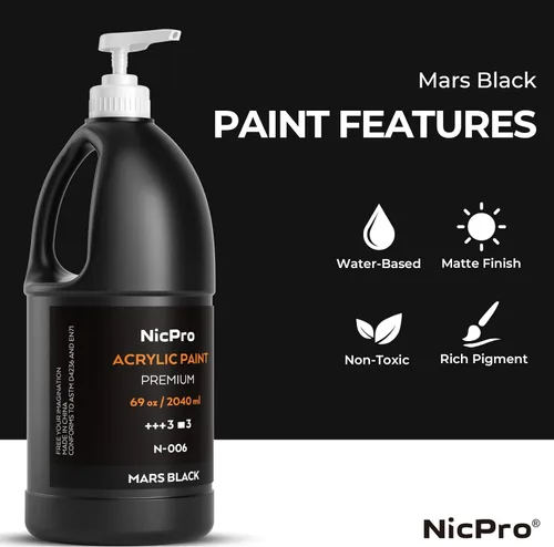 Miniatura 2 de Nicpro Juego de pintura acrílica grande negra (69 onzas, 69.0 fl oz), suministros de pintura artística no tóxicos para múltiples superficies