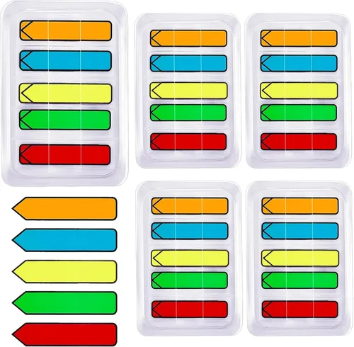 Teling 500 marcadores de páginas de colores, pestañas adhesivas de flechas con dispensador, 5 colores para señalizar aquí, pestañas de índice para