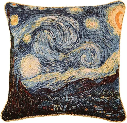 Signare Van Gogh Artist Tapestry - Funda de almohada cuadrada de doble cara de 18 x 18 pulgadas (sin relleno) en diseño de noche estrellada