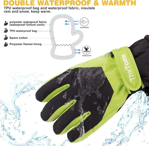 Miniatura 2 de ThxToms Guantes de invierno para niños, impermeables, guantes de nieve para niños y niñas, clima frío, deportes al aire libre, snowboard, bicicleta
