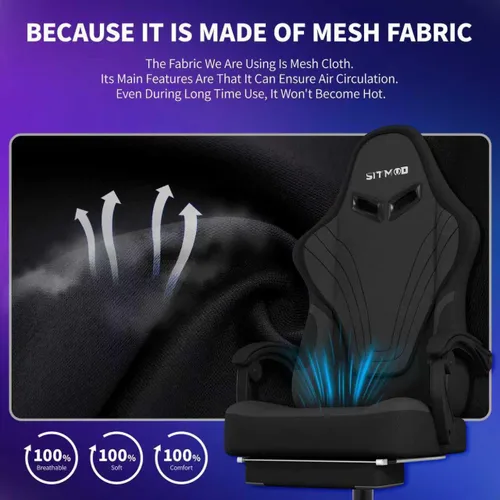 Miniatura 4 de Silla de juegos, sillas de juegos grandes y altas para adultos con reposapiés y soporte lumbar, cómoda silla de computadora de tela ergonómica