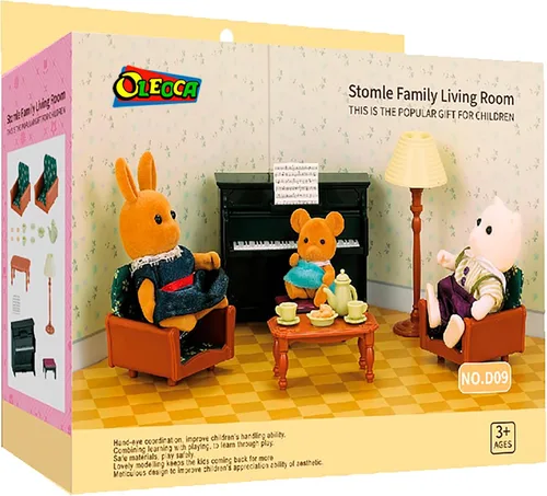 Miniatura 7 de Juego de Casa de Muñecas Familiar para Sala de Estar — Piano con Banco y Partitura, Dos Sillones, Mesa de Centro, Lámpara de Pie y Juego de Té