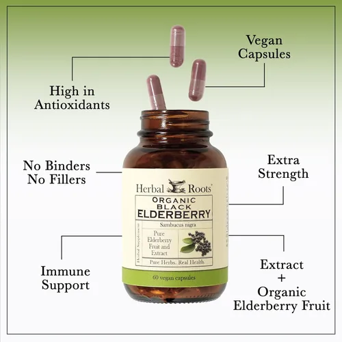Miniatura 4 de Cápsulas de saúco orgánico Herbal Roots Máxima potencia Hechas con Sambucus orgánico 60 cápsulas veganas