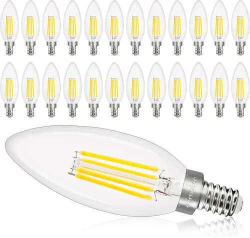 Miniatura 18 de comzler Bombilla LED E12 para candelabro regulable, bombilla de lámpara de araña 2700K blanco cálido, equivalente a 40W, bombillas tipo B
