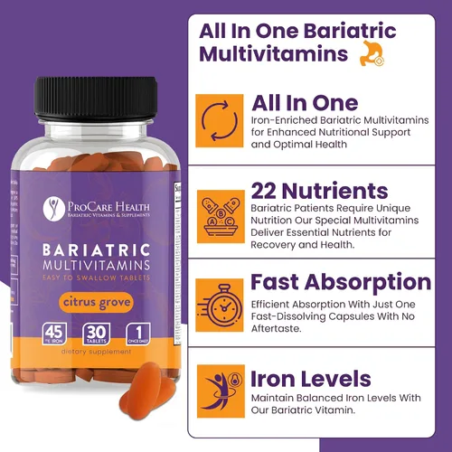 Miniatura 6 de Procare Health Multivitamínico bariátrico con hierro de 45 mg fácil de tragar, 30 comprimidos, vitaminas bariátricas postoperatorias para píldoras