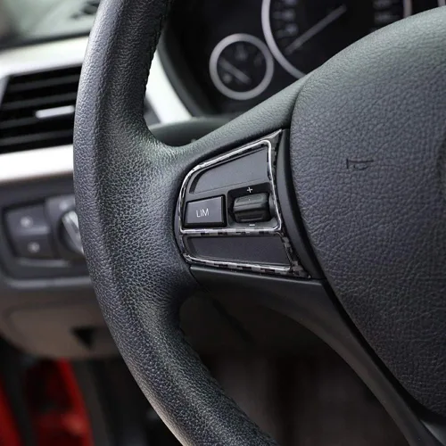 Miniatura 3 de YIWANG Adhesivo de botón de volante de fibra de carbono real para automóvil, 2 unidades, para BMW 3 4 Series F30 F33 F36 2013-2019 Accesorios