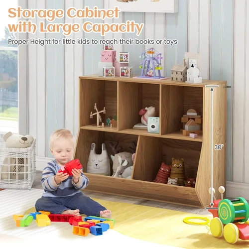 Miniatura 8 de Costzon Organizadores de juguetes y almacenamiento con estantería para libros, estante de libros infantiles de madera de 5 compartimentos, gabinete