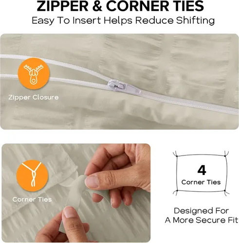 Miniatura 5 de Cozyide Beige Queen Duvet Cover Set, 3 Pieces Soft Seersucker Queen Size Duvet Cover with Zipper Closure and Corner Ties, 90"x90" Duvet Cover with 2