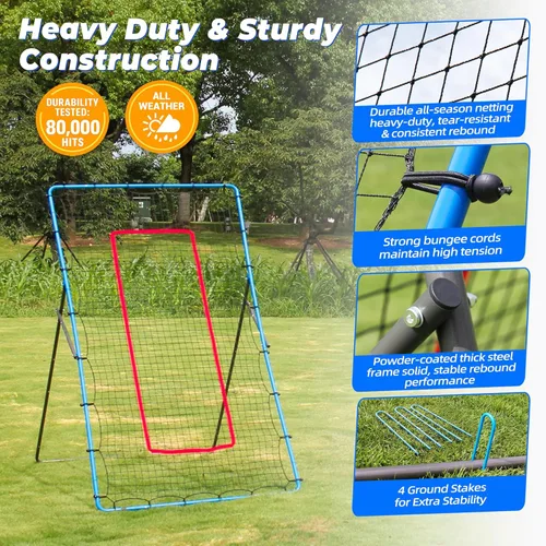 Miniatura 6 de Sistema de red de rebote de voleibol 2 en 1, ajustable de 7 x 4 pies a 4 x 4.5 pies, red de rebote de 4 ángulos, equipo de entrenamiento para Azul