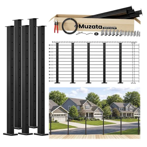 Miniatura 10 de Muzata Kit de barandilla de cable modular negro de 4 a 8 pies, kit de postes de 42 pulgadas, juego completo de sistema de barandilla de cable