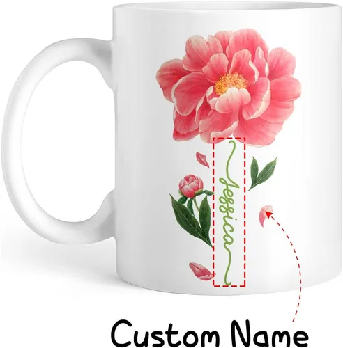 Miniatura 2 de CUBICER Tazas de café personalizadas, diseño de flor de peonía, tazas de cerámica blanca, taza de viaje grande, vaso para beber, regalos de Navidad