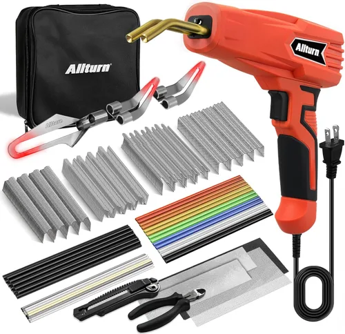 Allturn Soldador de plástico, kit de soldadura de plástico 2 en 1, pistola de soldadura de grapas calientes, kit de reparación de parachoques de Rojo