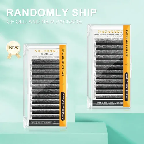 Miniatura 142 de NAGARAKU Extensiones de pestañas falsas en forma de W de 4D, suaves y naturales, con volumen, rizado D, 0.07mm, mezcla de 8-15mm, abanico 0.07-D 4D W