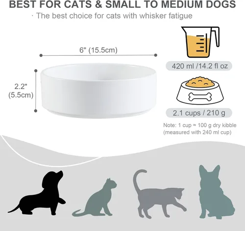 Miniatura 2 de Cuenco de cerámica para perros para comida y agua, cuenco comedero para mascotas para perros pequeños a medianos y gatos de interior, plato de Blanco
