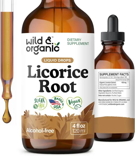 Wild & Organic Tintura de Raíz de Regaliz - Soporte Digestivo, Pulmonar y de la Piel - Gotas Líquidas de Extracto de Raíz de Regaliz - Suplemento