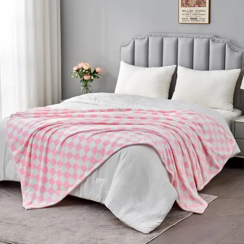Miniatura 3 de Edenleaf Manta a cuadros rosa, manta de forro polar ultrasuave para sofá, cama y viajes, mantas de lujo para todas las estaciones, 50 x 60 pulgadas