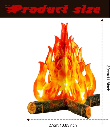 Miniatura 3 de Boao Juego de 6 decoraciones de llama falsa de fuego falso, decoración de campamento de cartón 3D, llamas artificiales, decoraciones de fuego