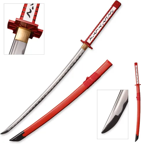 Miniatura 9 de Sword fort Espada Akame de acero al carbono, hecha a mano, Katana de metal real, accesorios de anime, accesorios de cosplay, espada samurái, rojo