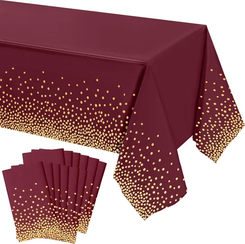 Miniatura 9 de Tegeme Paquete de 4 manteles de plástico verde y dorado para fiestas, manteles desechables de graduación, Ramadán Mubarak, decoración con lunares